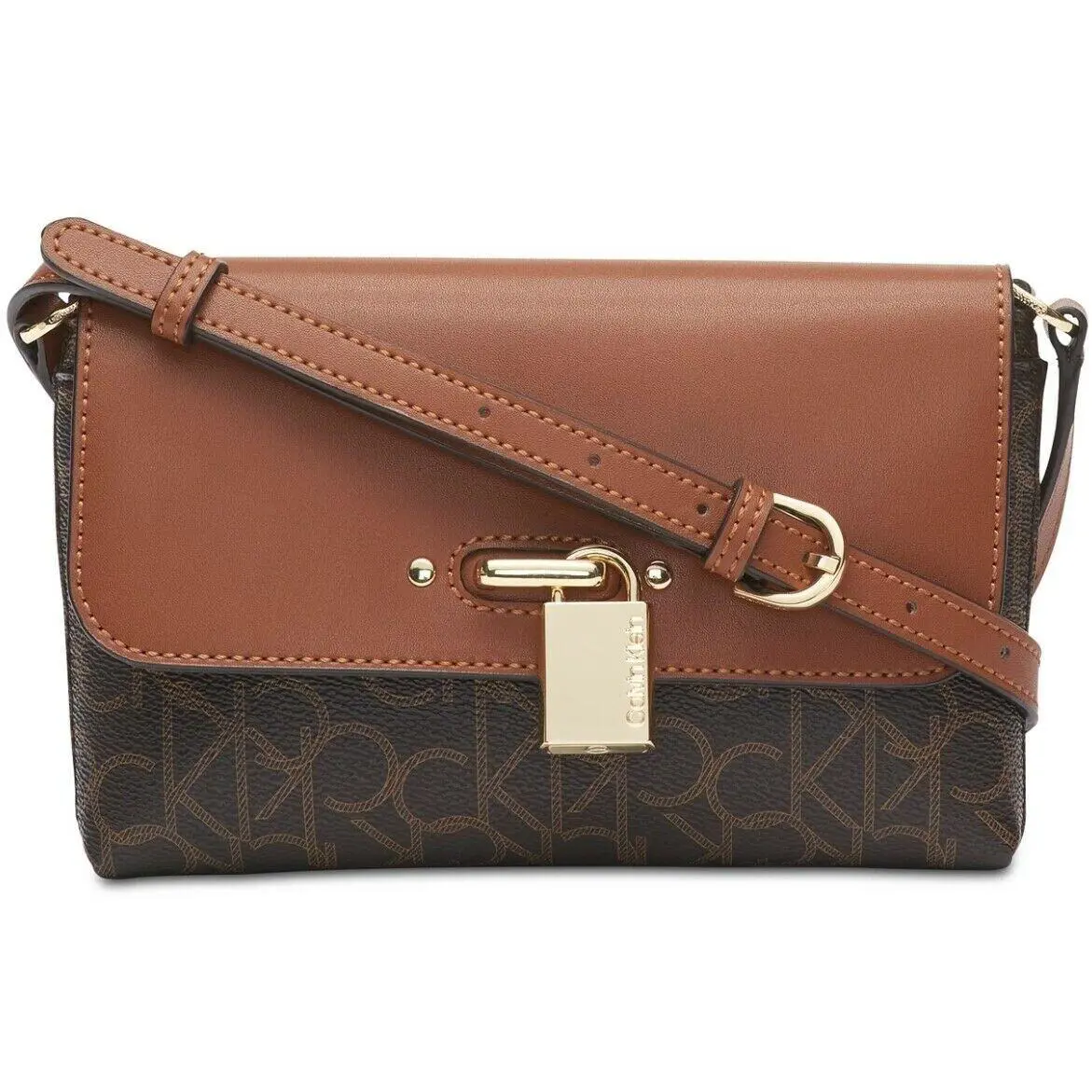 Calvin Klein X3204 Womens Brown Signature Roxy Crossbody Bag One Size - Exterior: Brown