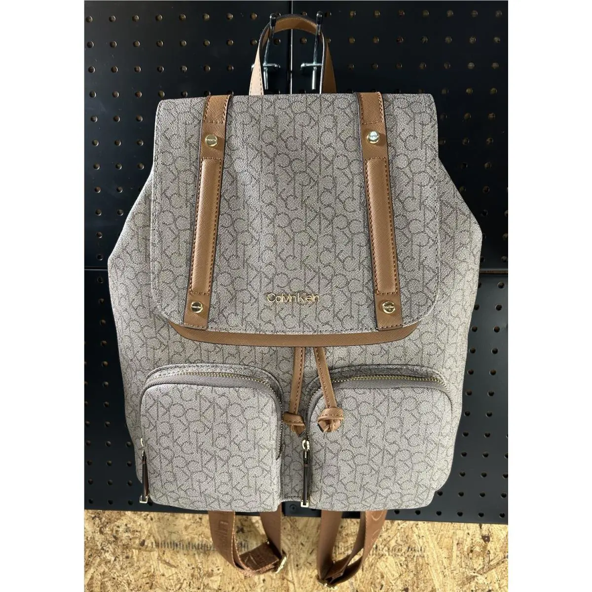 Calvin Klein Women’s Medium Zip Backpack CK Logo Light/dark Brown
