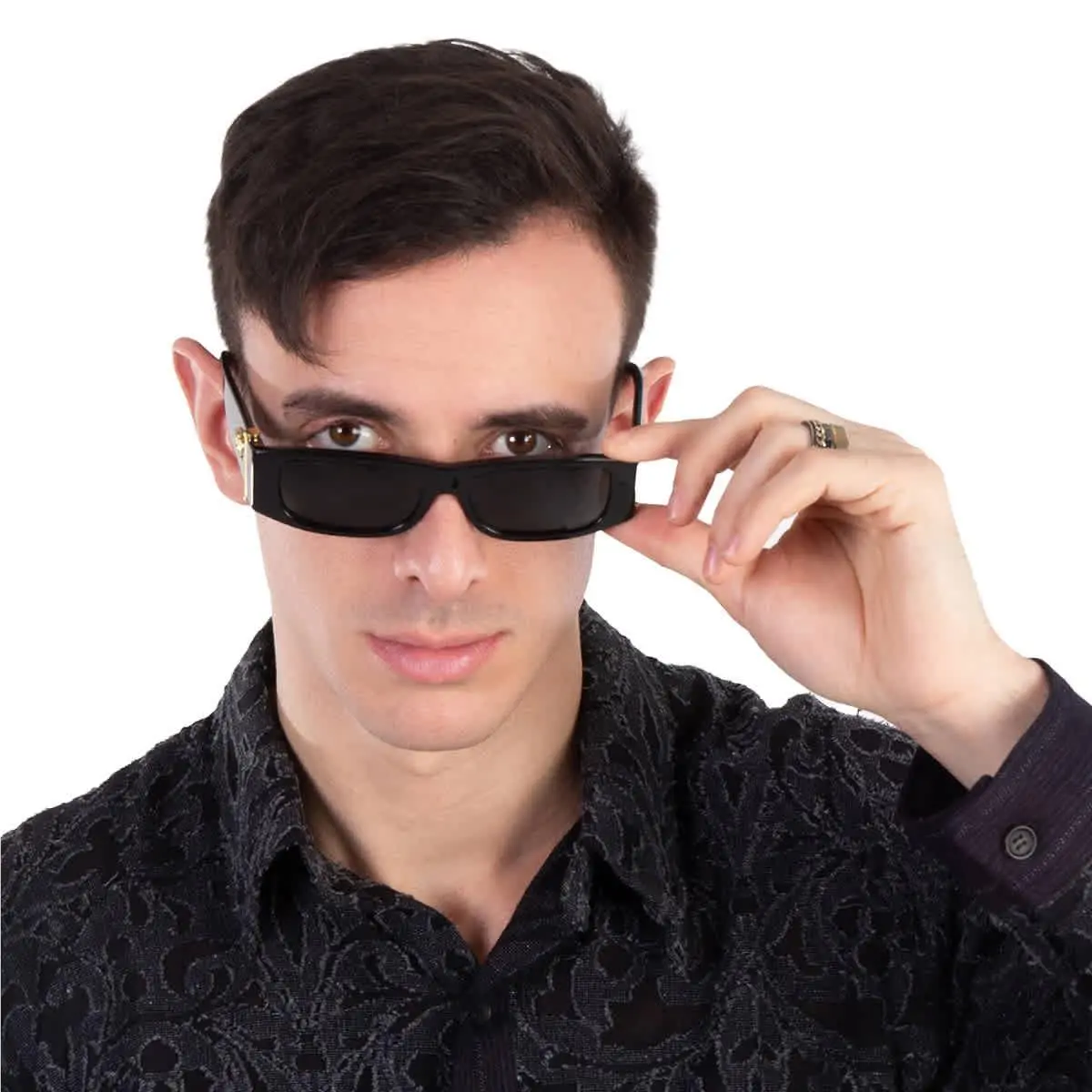 Versace Dark Grey Rectangular Men`s Sunglasses VE4476U GB1/87 55 VE4476U GB1/87