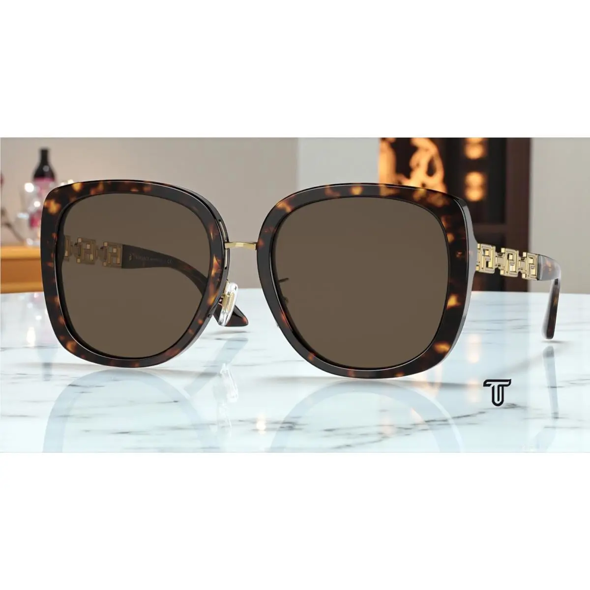 Versace VE4407D 108 73 Havana Dark Brown 56 mm Women`s Sunglasses
