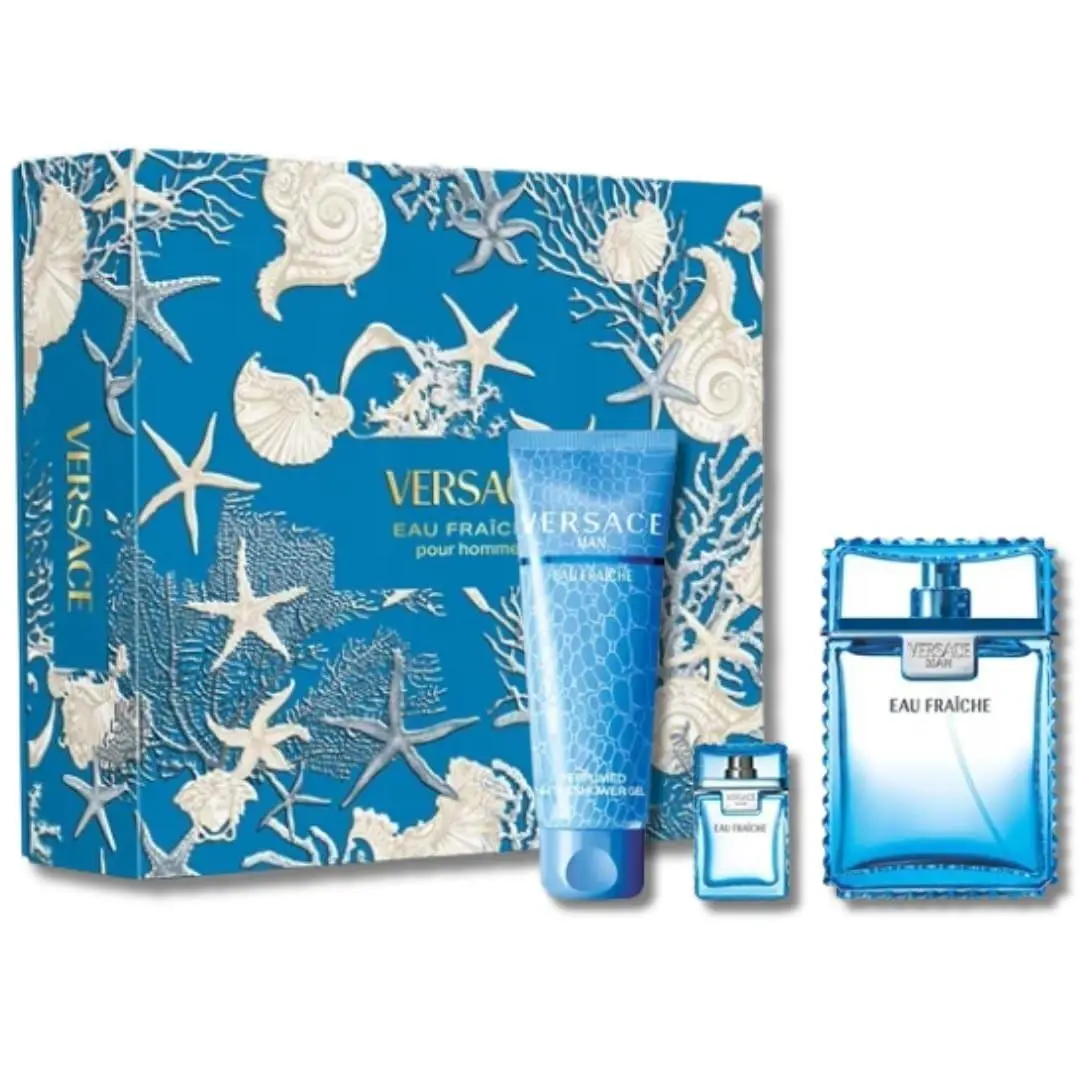 Versace Man Eau Fraiche For Men 3 Pcs Gift Set 3.4 oz Edt Spray + Shower Gel
