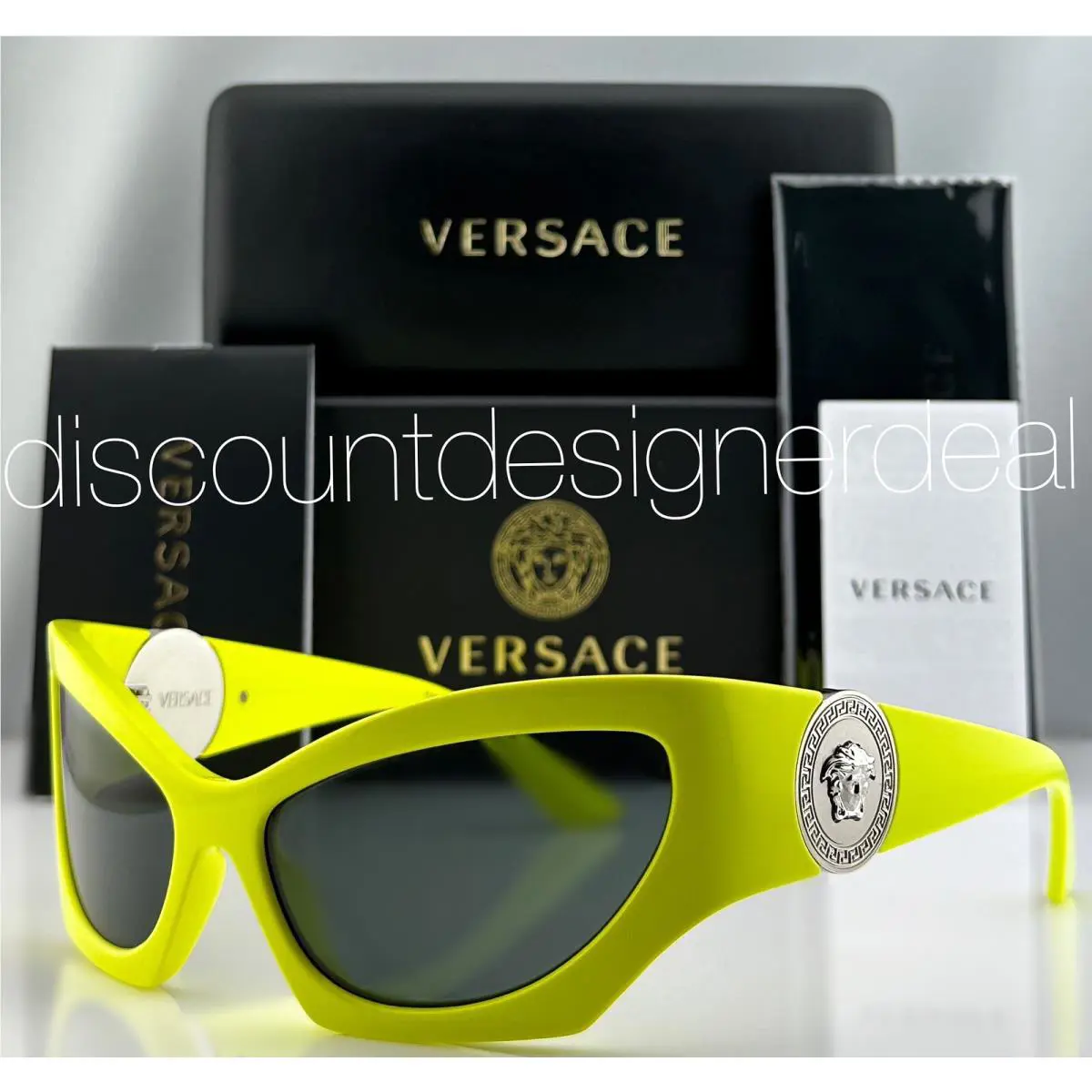 Versace Cateye Medusa Sunglasses VE4450 5418/87 Yellow Frame Dark Gray Lens 60mm
