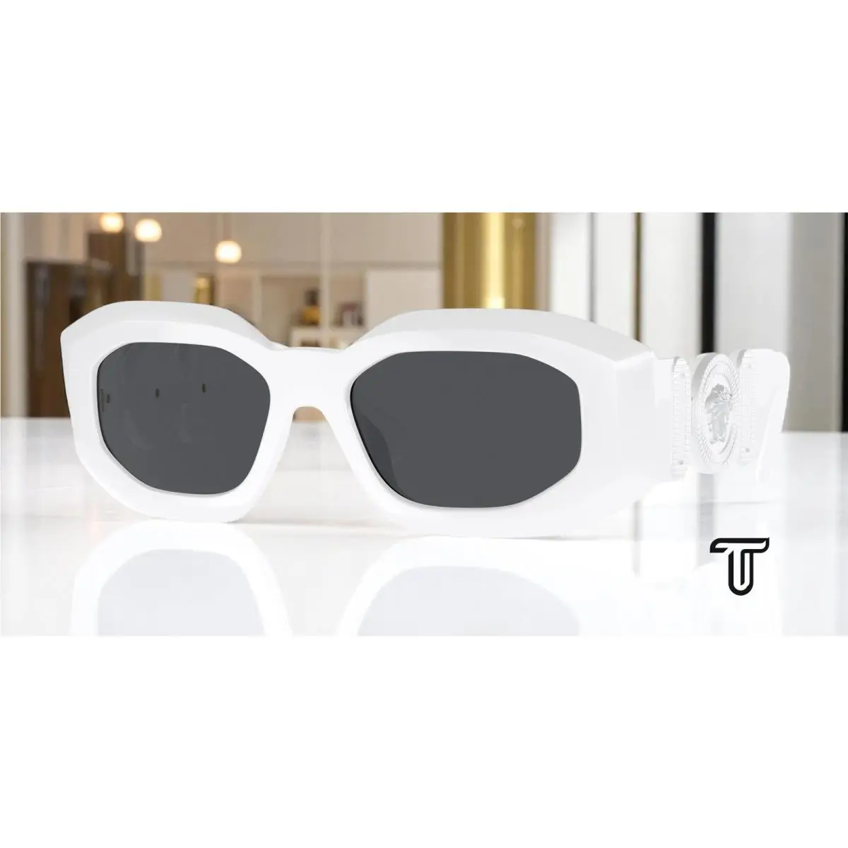 Versace VE4425U 543887 White Dark Grey 54 mm Men`s Sunglasses