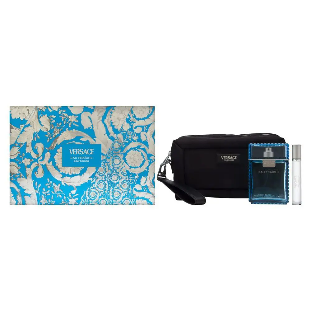 Versace Man Eau Fraiche For Men 3 PC Set Includes: 3.4 oz Edt + 0.3 Edt + Bag