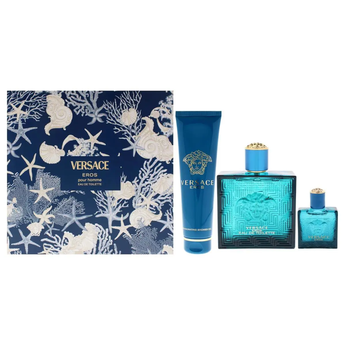 Versace Eros Men 3PC Gift Set 3.4 Edt Spray and 5.0 Shower Gel Collection
