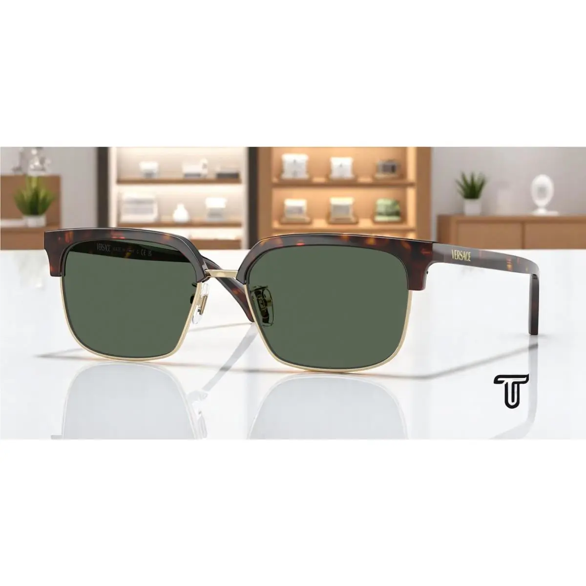Versace VE4494D 108 71 Dark Havana Dark Green 56 mm Men`s Sunglasses