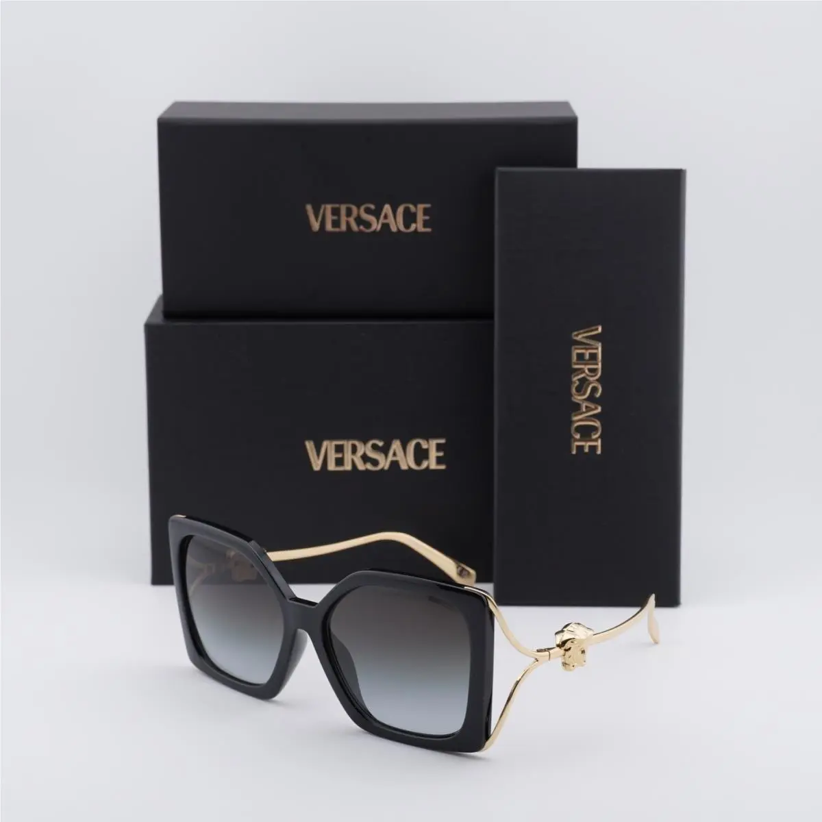 VE4502U GB1/87 Shiny Black/gold/grey Gradient 58-16-130 Sunglasses by Versace