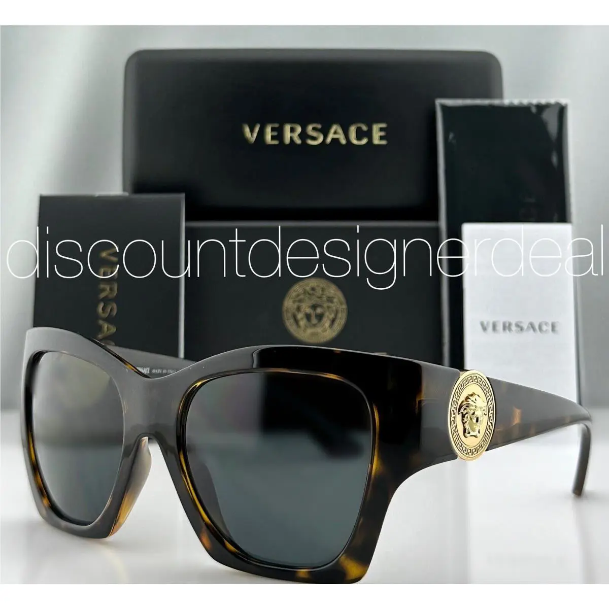 Versace VE4452 108/87 Cateye Medusa Sunglasses Havana Frame Dark Gray Lens 54mm