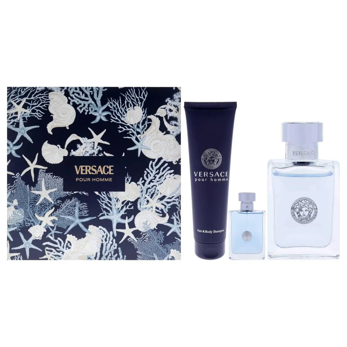 Versace Pour Homme Men 3PC Set 3.4 Edt 5.0 Bath Gel Luxury Grooming Kit Set