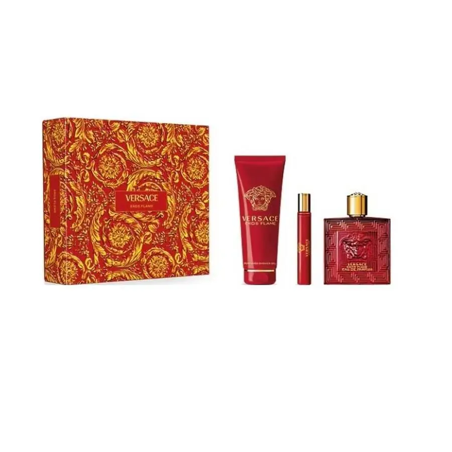 Versace Eros Flame 3 pc Set For Men100ml Edp + 10ml Edp + 150ml Shower Gel
