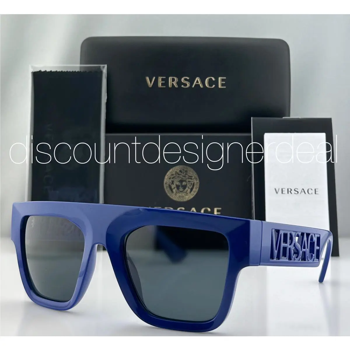 Versace Square Flat-top Sunglasses VE4430U 5294/87 Blue Frame Gray Lens 53mm
