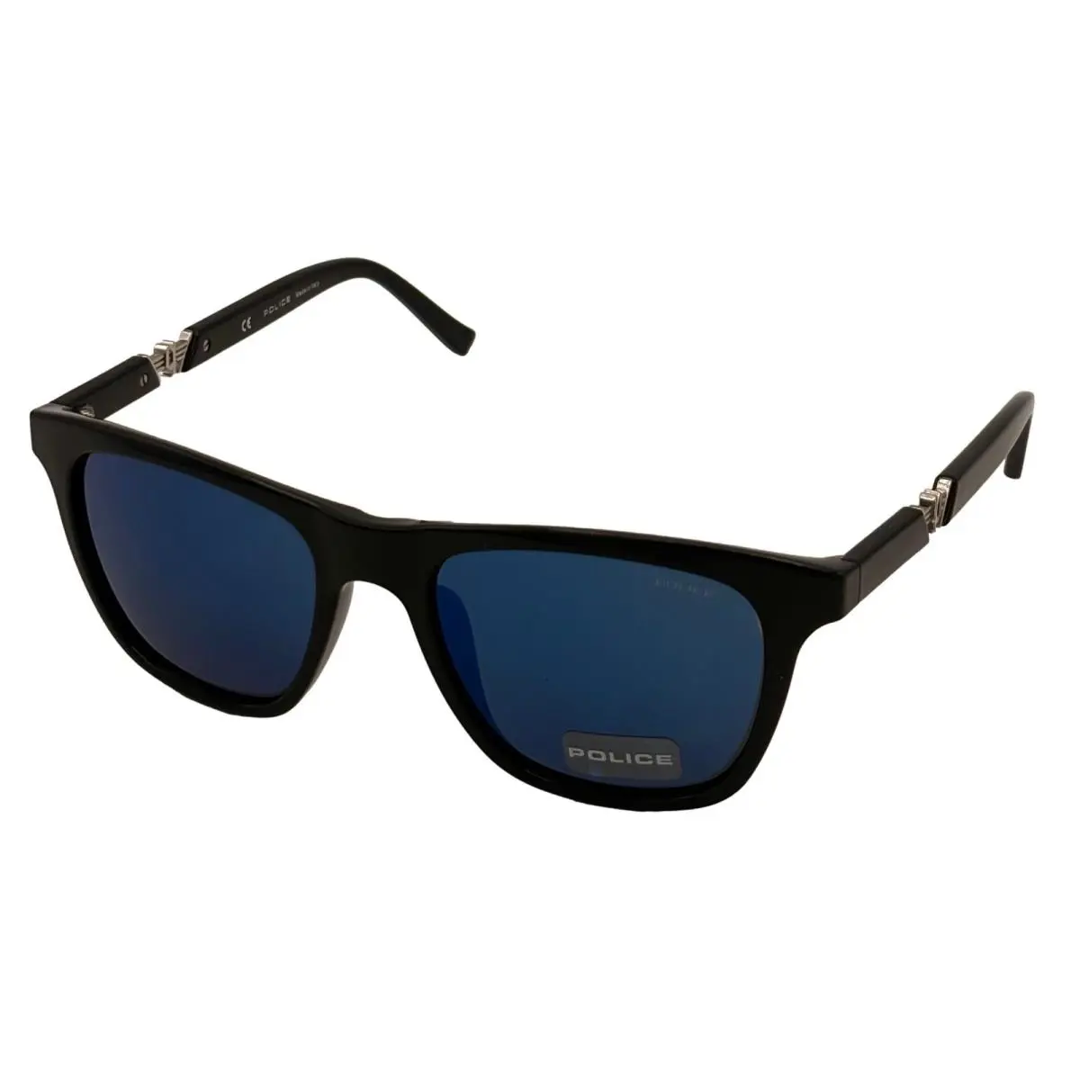 Police Mens Sunglass Black Soft Square Plastic Blue Mirror S1800M Z42B
