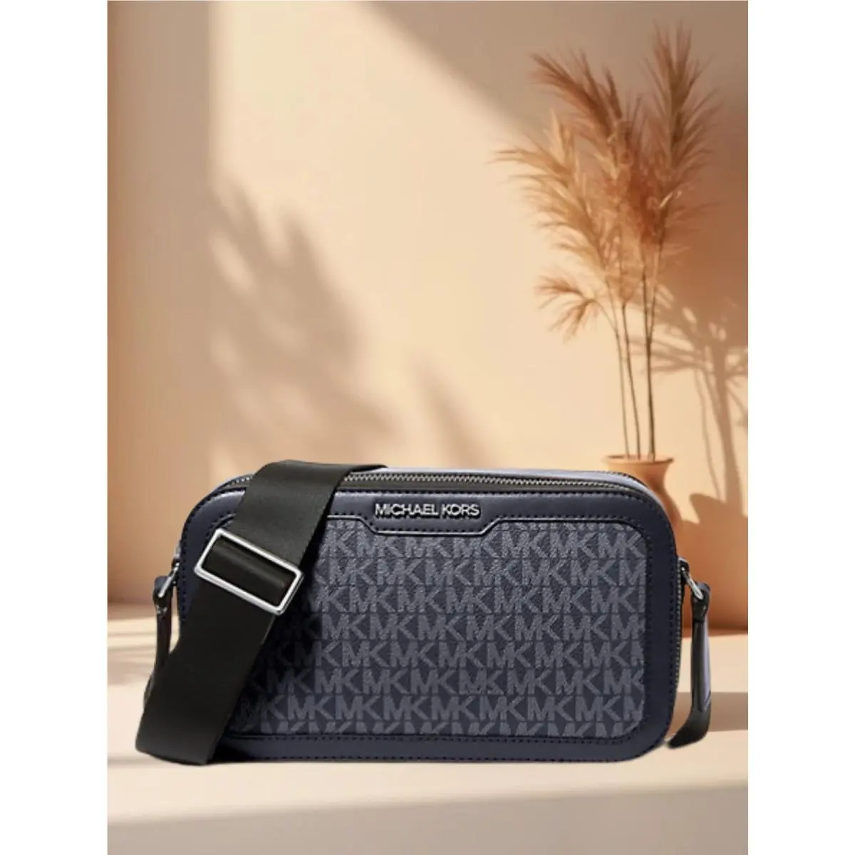 Michael Kors Cooper Men Signature Logo Double Zip Long Crossbody MK Bag
