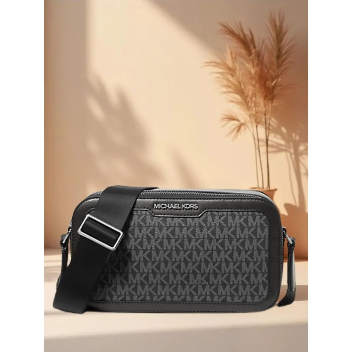 Cooper Men Signature Logo Double Zip Long Crossbody MK Bag BLACK by Michael Kors