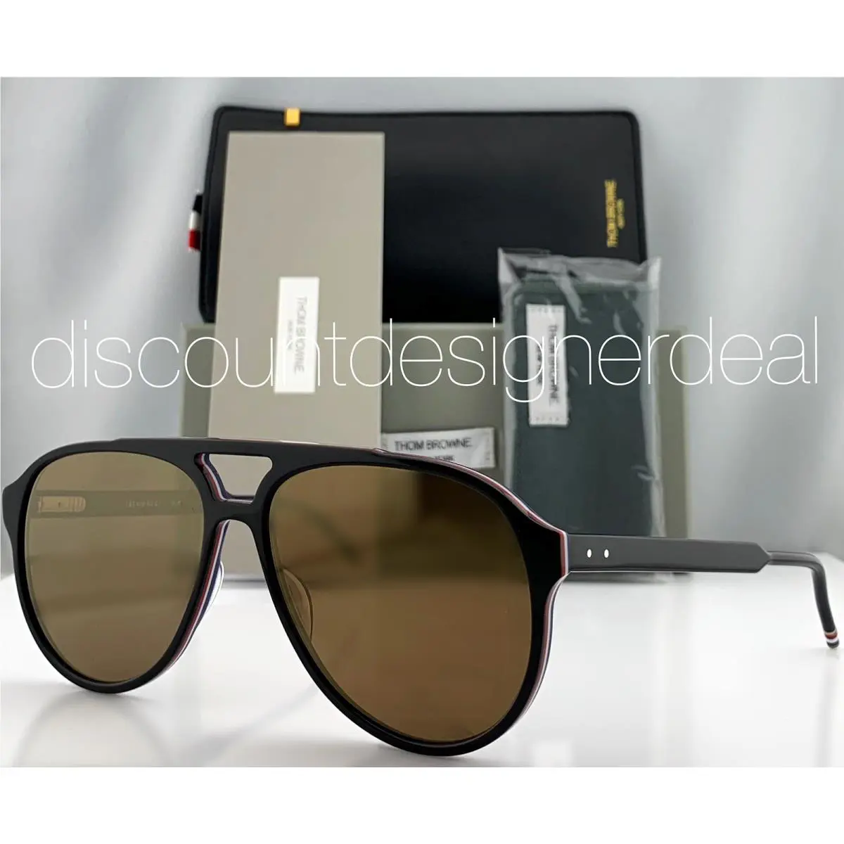 Thom Browne Aviator Sunglasses TBS408-63-01 Black Frame Gold Mirror Lens 63mm XL