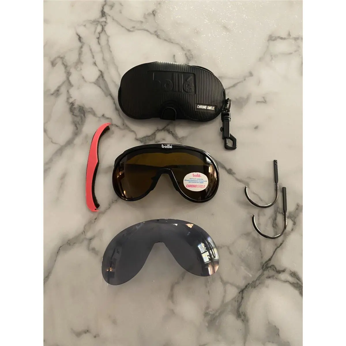 Vintage Bolle Chrono Shield 80`s Black Ski Snow Glasses Chronoshield