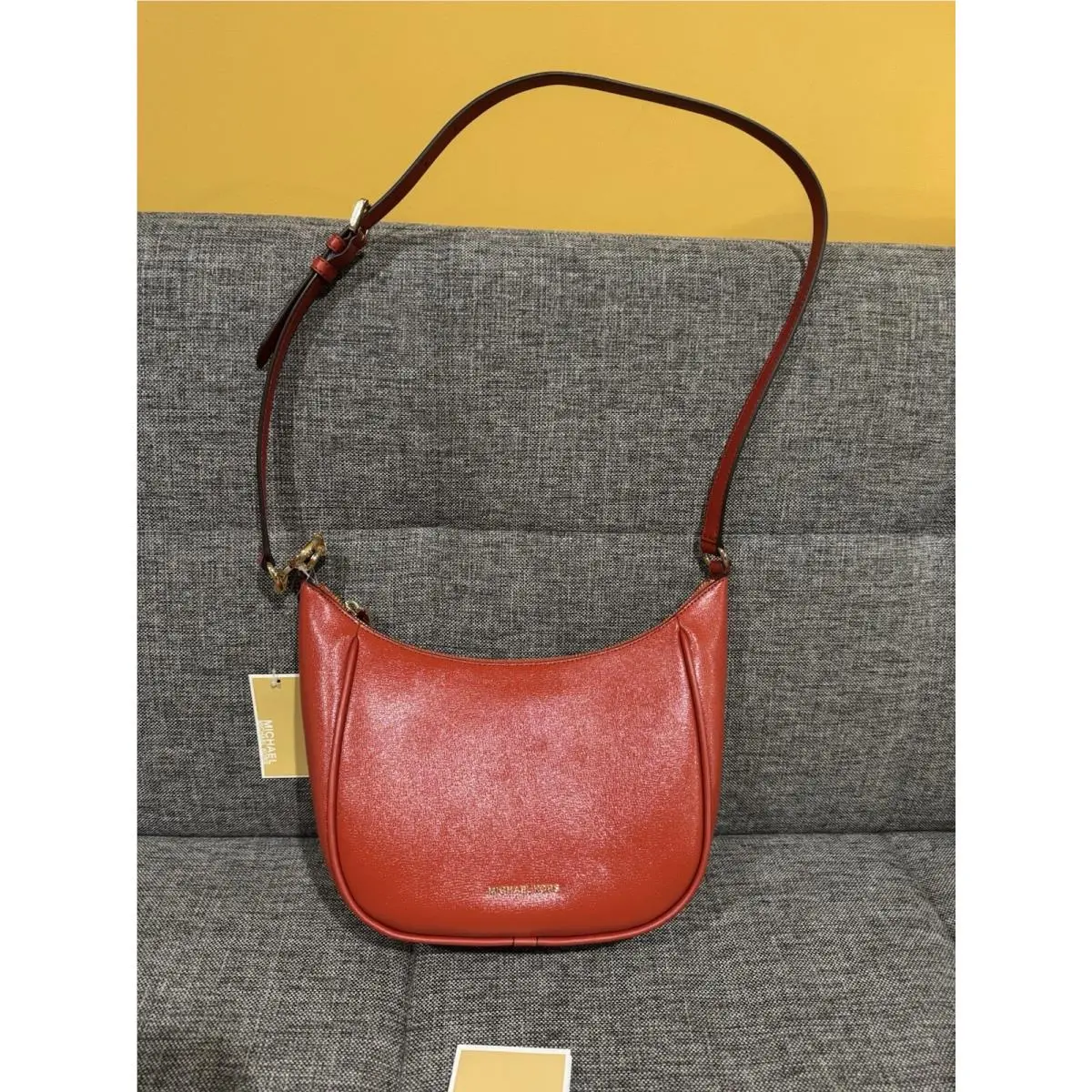Michael Kors Cheryl Terracotta Leather Smooth Shiny Finish Messenger Bag