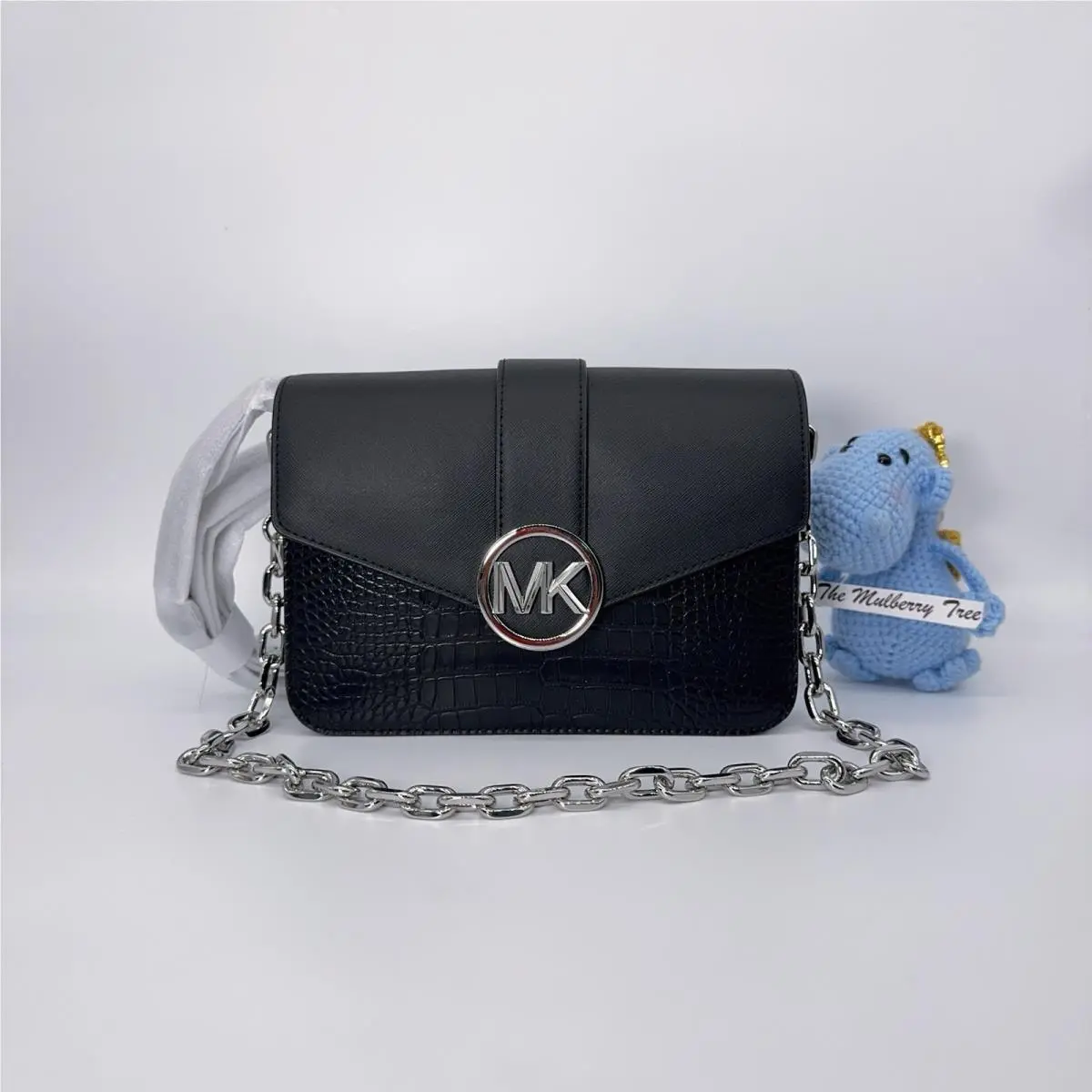 Michael Kors Carmen Carmen Md Convertible Shoulder Bag Black Crocodile Leather