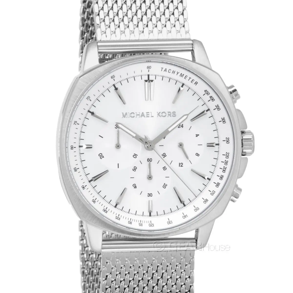 Michael Kors Sullivan Men Chronograph Watch White Dial Stainless Steel Mesh Band