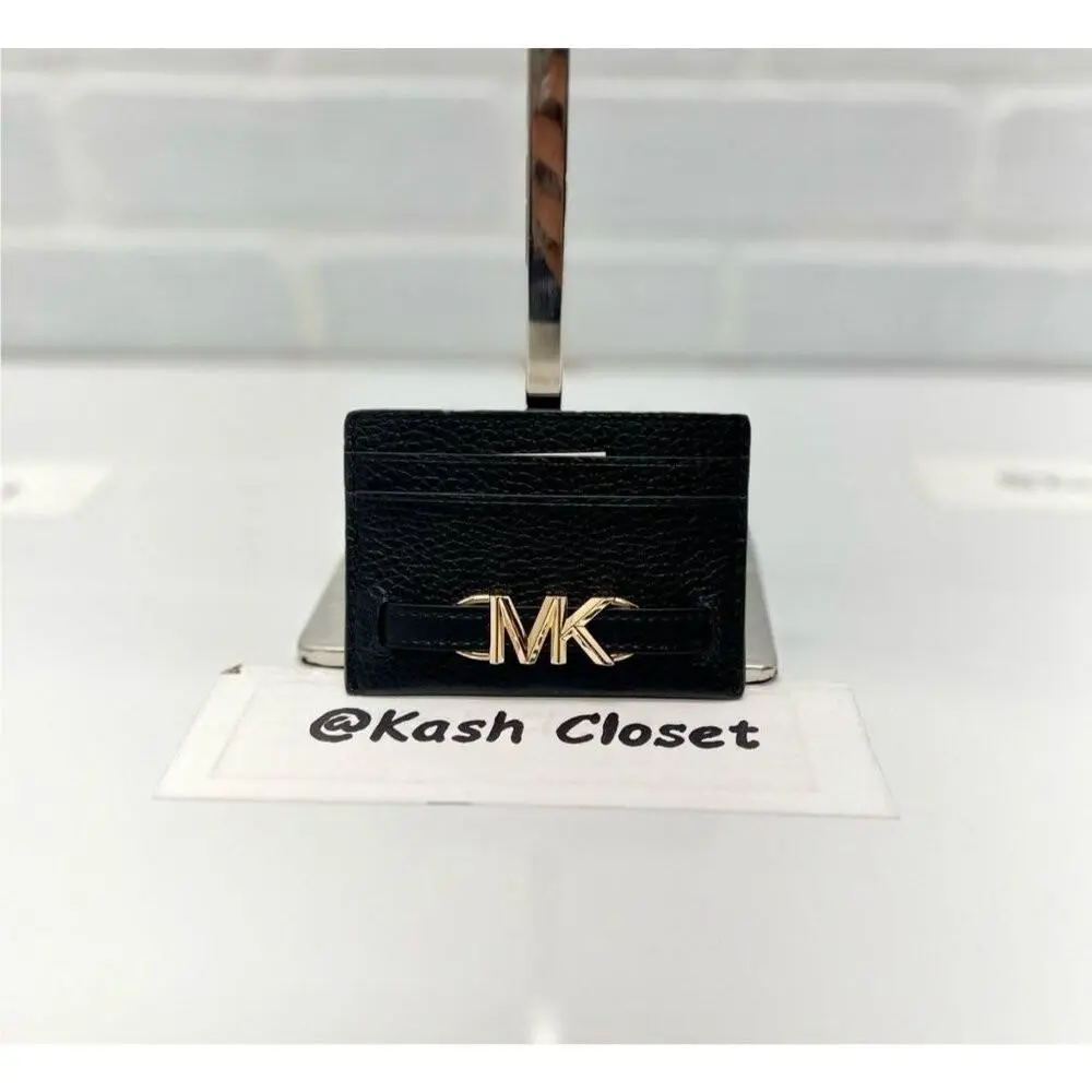 Michael Kors Reed Card Holder Wallet MK Signature Logo Black Leather