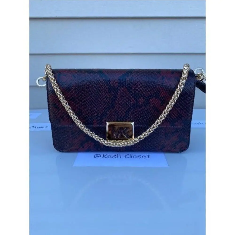 Michael Kors Shoulder Bag Sonia Medium Snake Print Leather Crossbody Bag Merlot