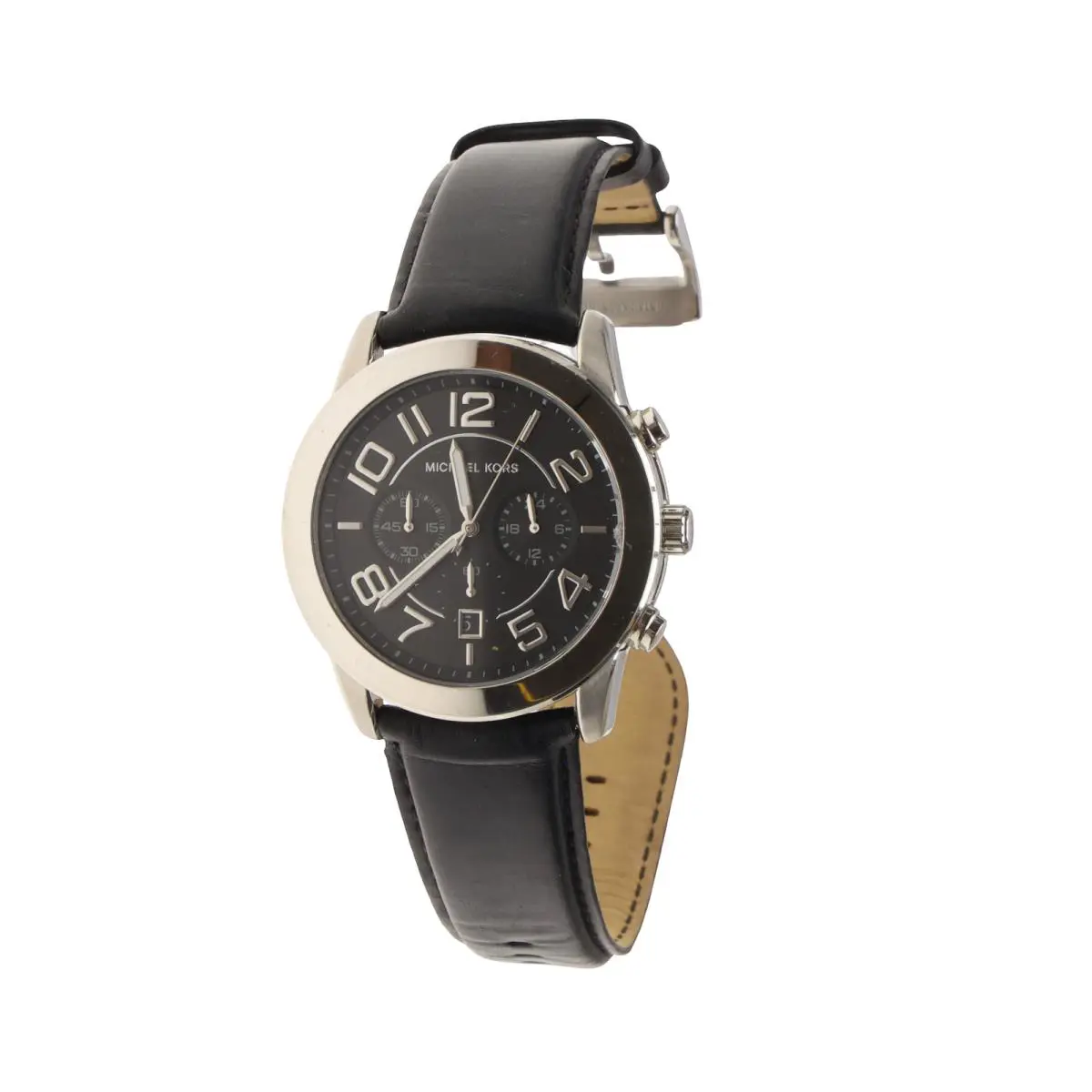 Michael Kors F1722 Men`s MK8288 Mercer Black Leather Watch 45 mm - Dial: Black, Band: Black, Bezel: Silver