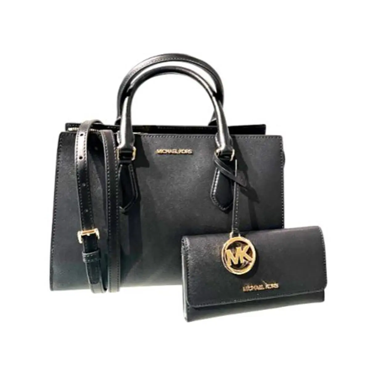 Michael Kors Medium Satchel Handbag Purse Messenger Crossbody+wallet Black Leath