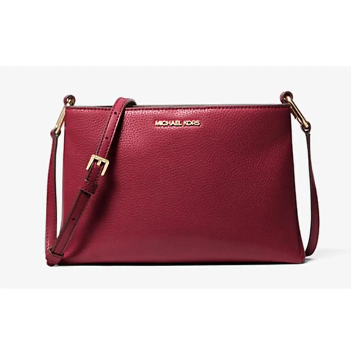 Michael Kors Outlet Trisha Medium Pebbled Leather Crossbody Bag Cherry 35H1G9T