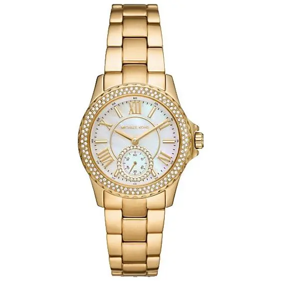 Michael Kors Mini Everest Pave MK7363 Mop Dial Bracelet 33MM Womens Watch - Dial: PEARLESCENT, Band: Gold, Bezel: Gold
