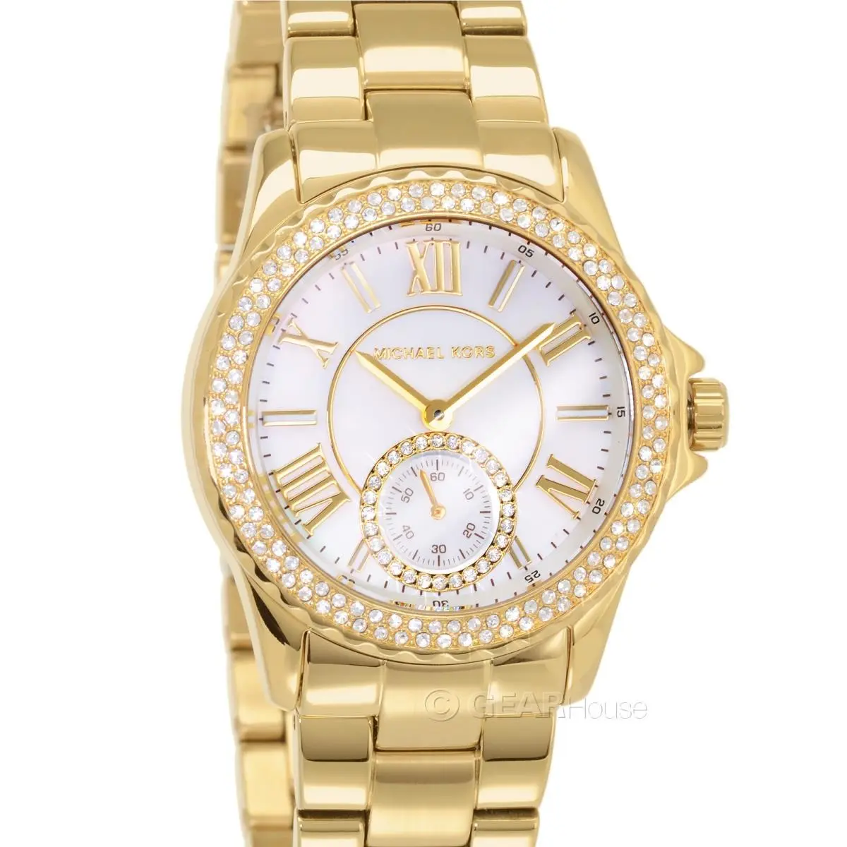Michael Kors Everest Womens Pave Crystals Watch Mop Dial Gold Stainless Steel