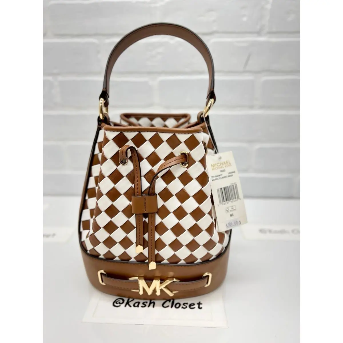 Michael Kors Bucket Bag Reed Belted Crossbody Purse Luggage