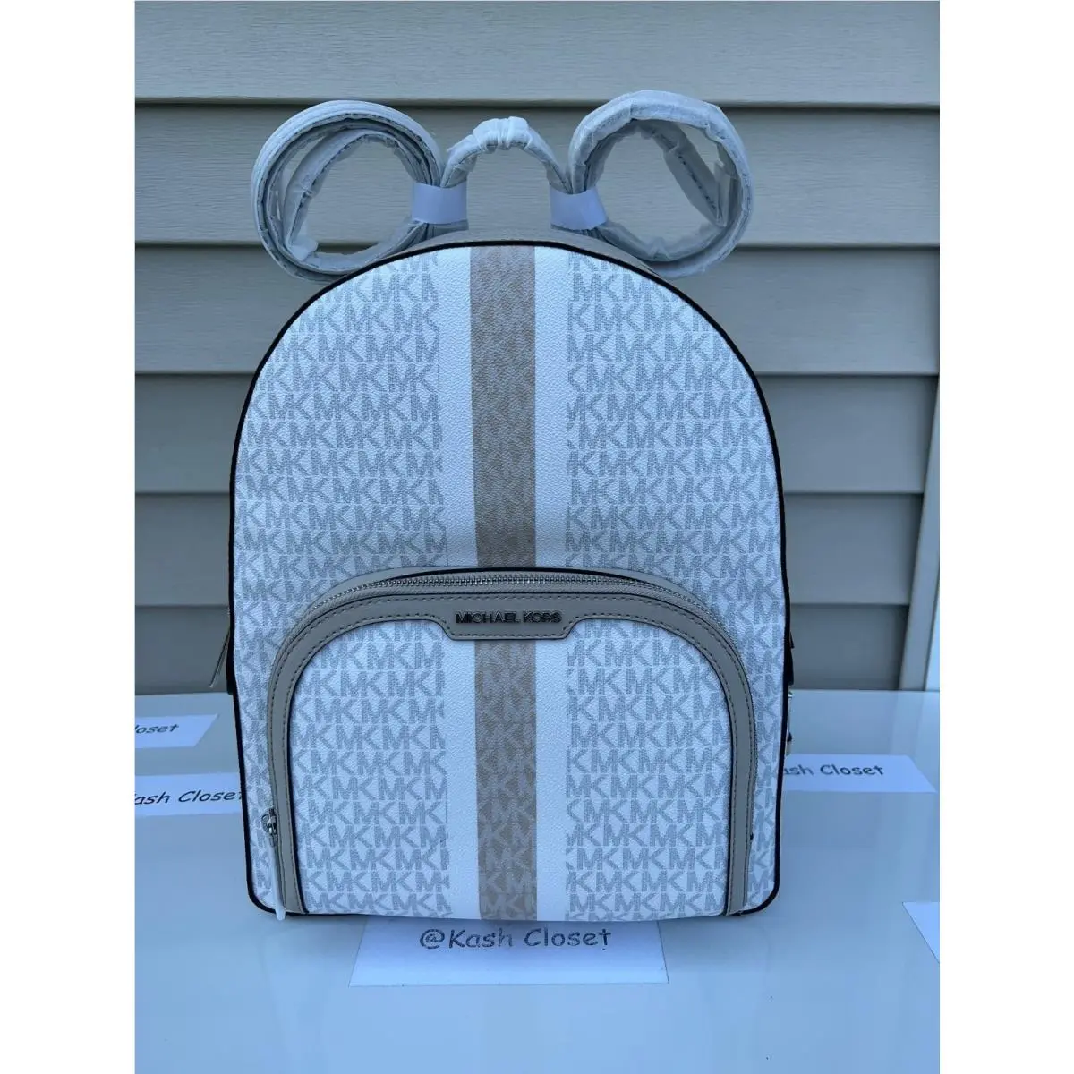 Michael Kors Backpack Jaycee Large Pocket Book MK Signature Lt Sand Multi