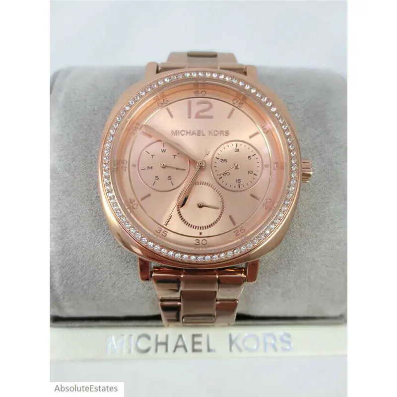 Michael Kors Nia Rose Gold Crystal Chronograph Ladies Watch MK3957 Box