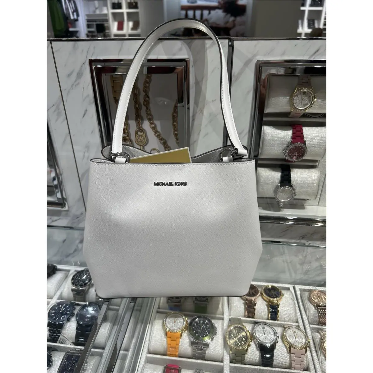 Michael Kors Pratt Medium Shoulder Bag Optic White