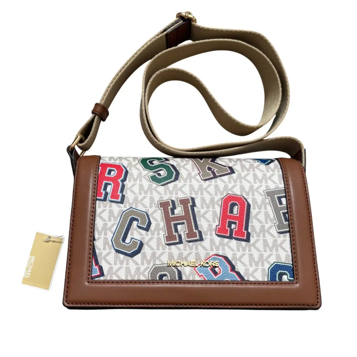 Michael Kors Jet Set Crossbody Varsity Letter Vanilla Bag 38F5GJ6C2V