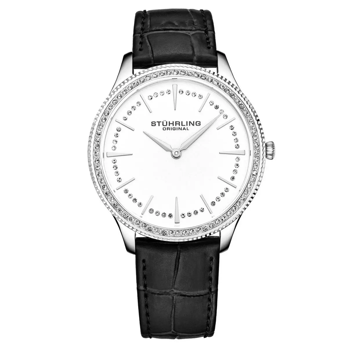 Stuhrling Symphony-3985.1 Black Leather Silver Dial Wristwatch 3985.1