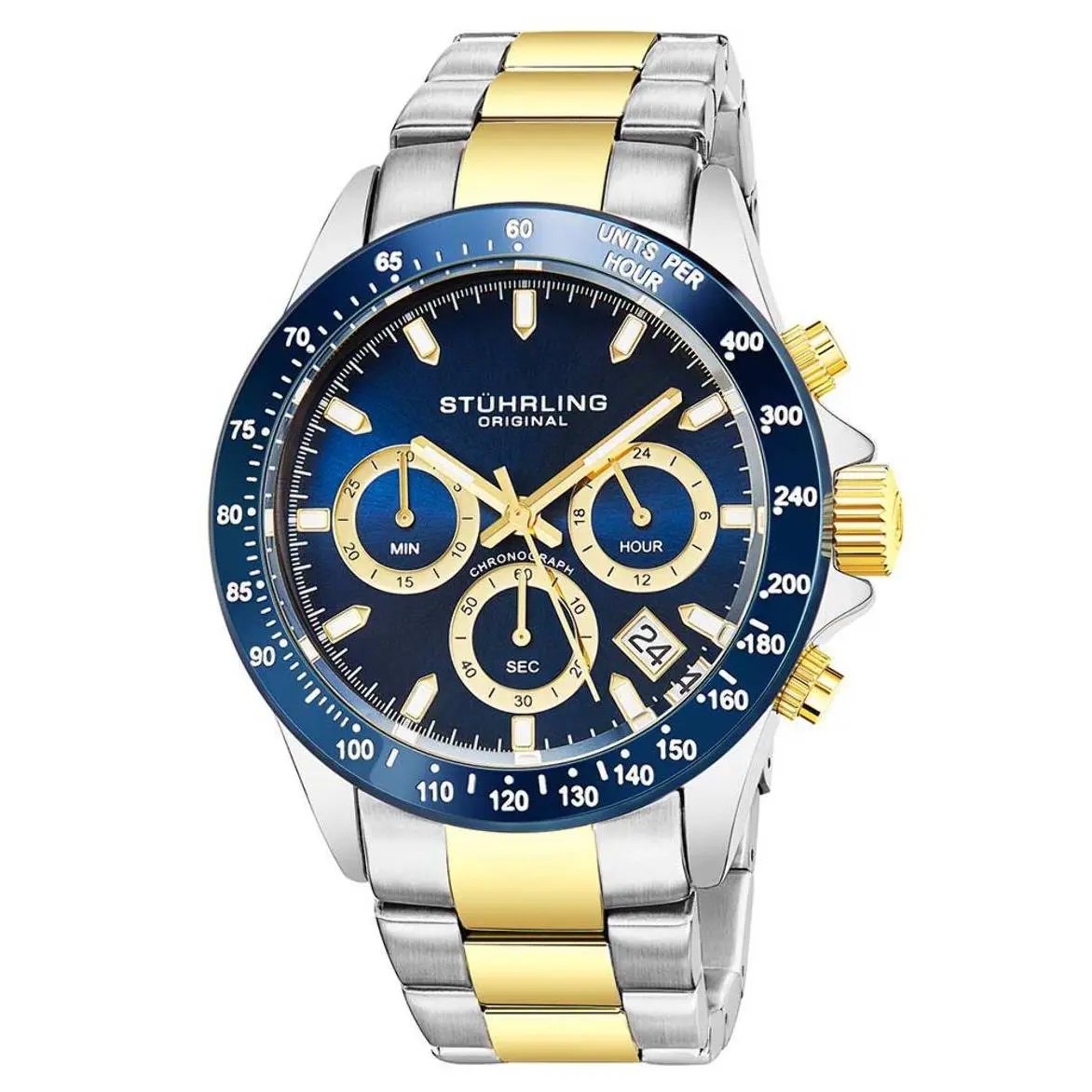 Stuhrling Ultima Aquadiver Two Tone Blue Dial Blue Dial Wristwatch 3960.6 - Dial: Blue, Band: Gold