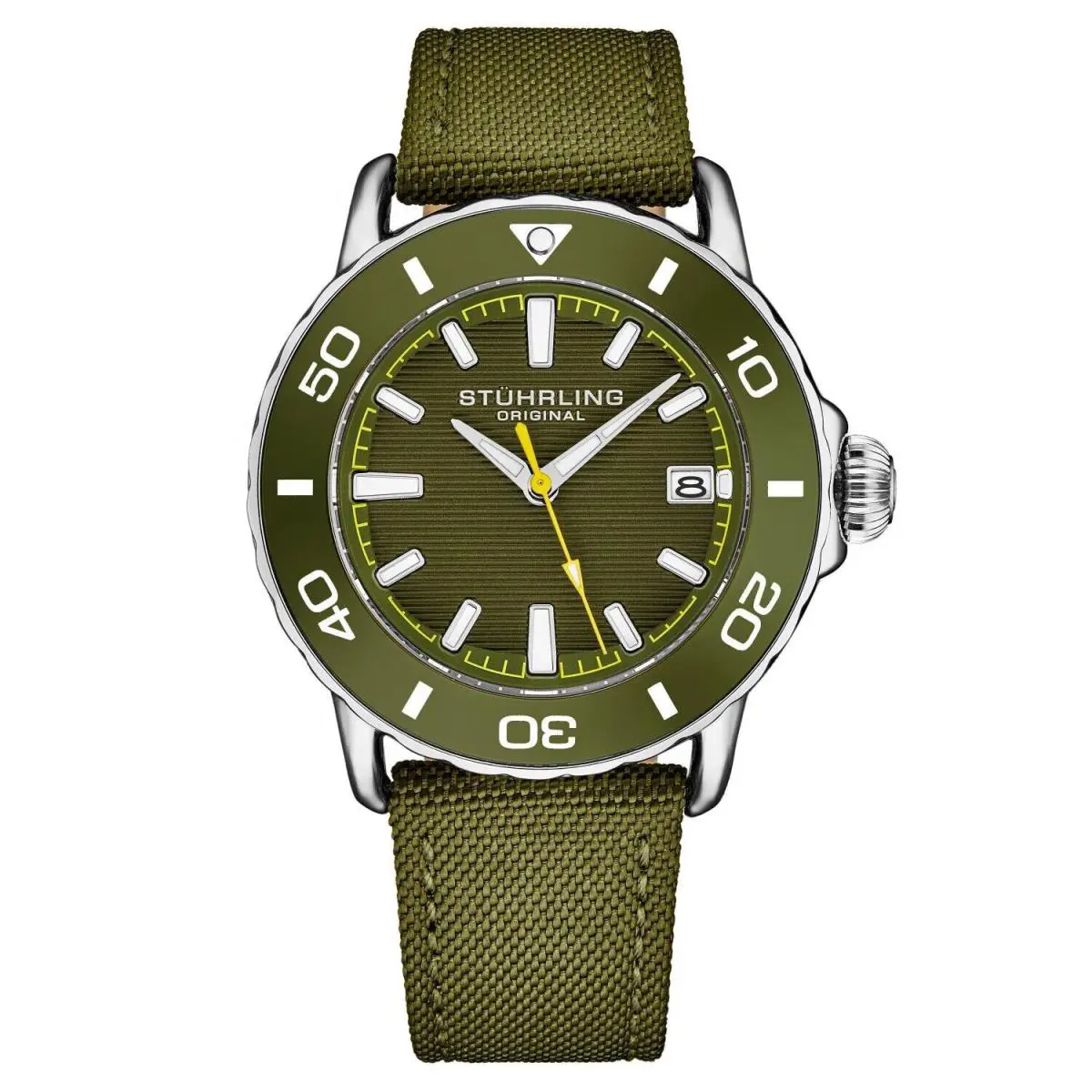 Stuhrling Explorer 4041 Quartz 40mm Diver Green Leather Wristwatch 4041.2