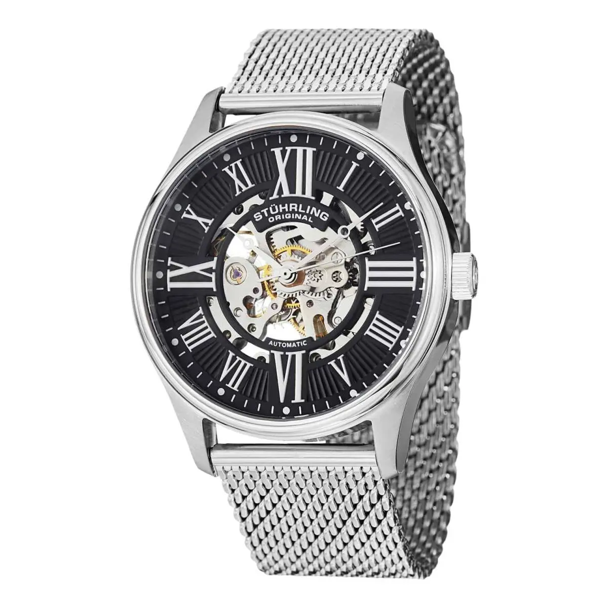 Stuhrling Legacy Black Dial/ Silver Stainless Steel Skeleton Black Dial Wristwatch 747M