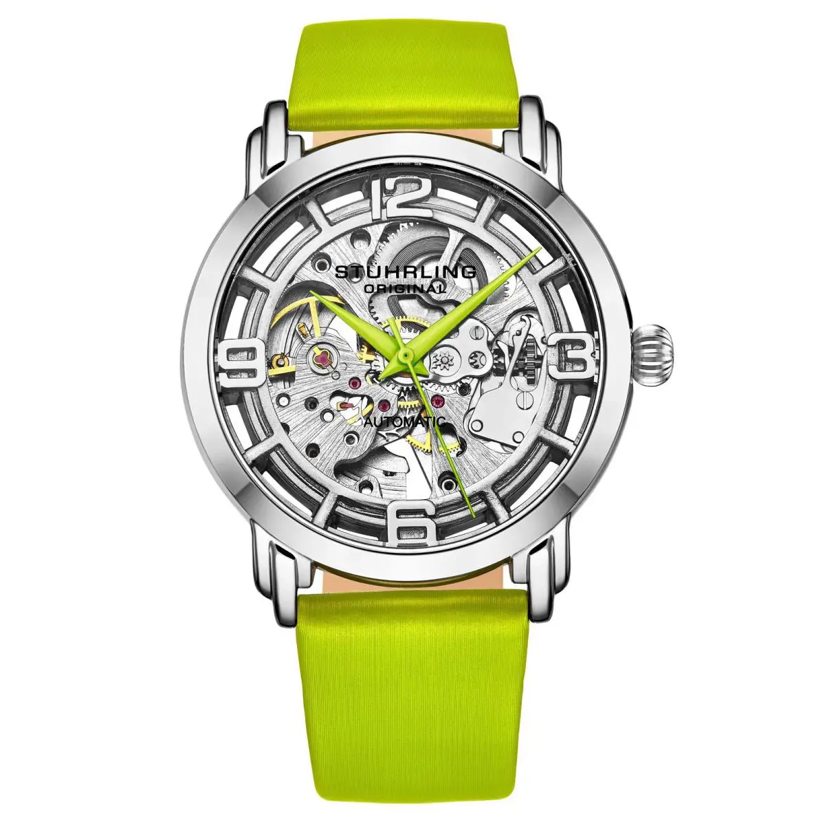 Stuhrling Legacy Green Leather Silver Dial Wristwatch 3982.2 - Dial: Gray, Band: Green