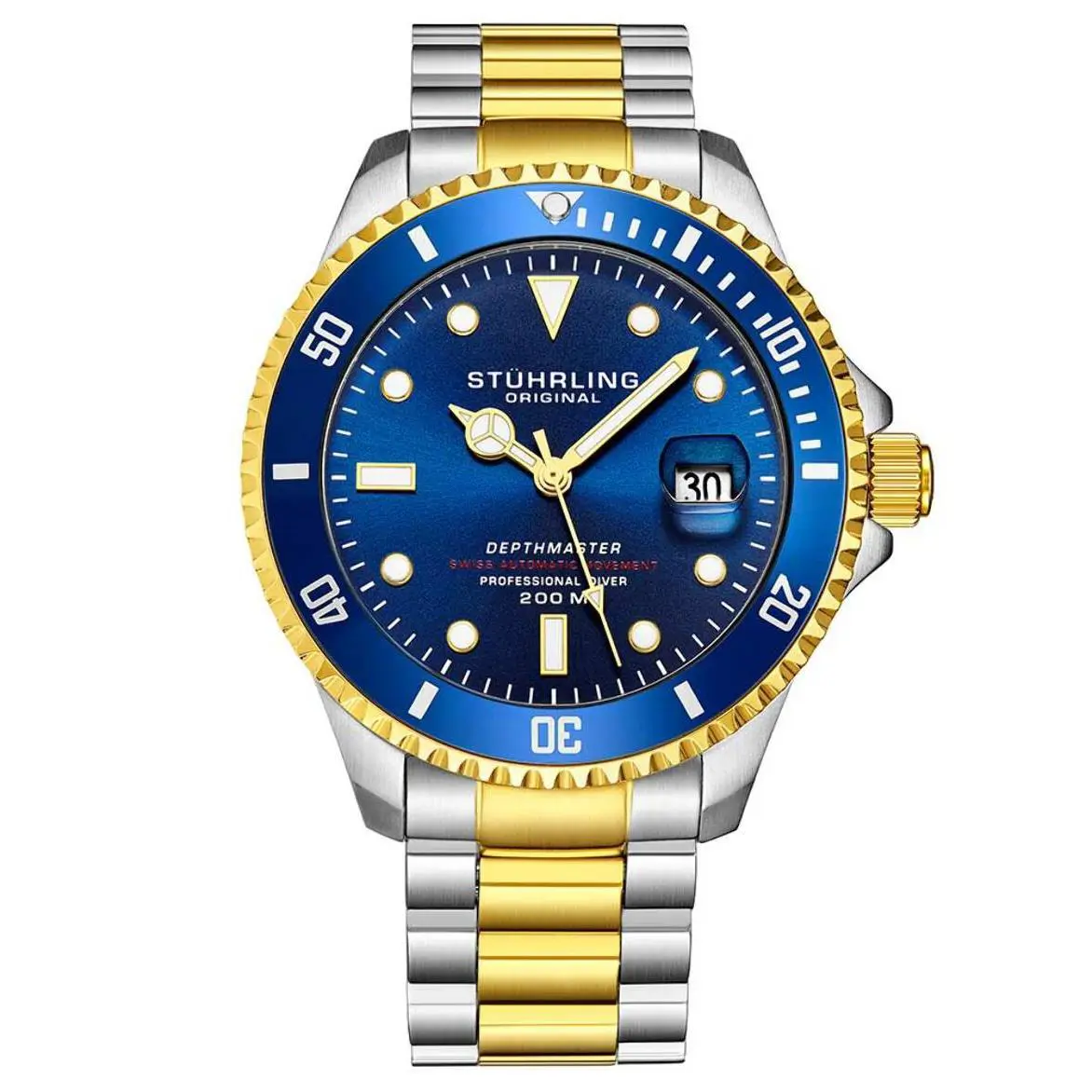 Stuhrling Aquadiver Blue Dial/ Silver Gold Stainless Steel Swiss Auto Blue Dial Wristwat