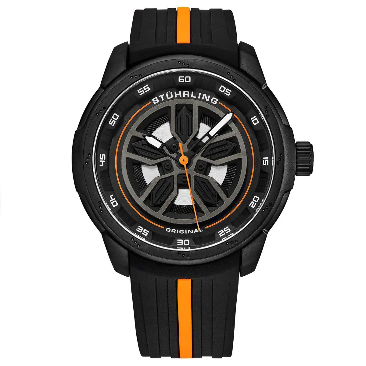 Stuhrling Aviator Black and Orange/rubber/black/silver Dial/black Case Black Dial Wristw