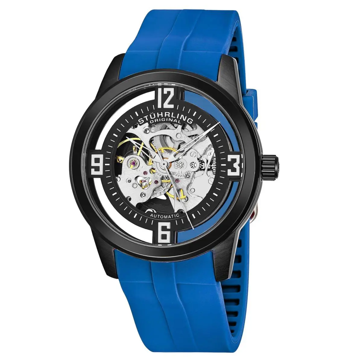 Stuhrling Legacy Blue/black Rubber Skeleton Dial Wristwatch 877C.05 - Dial: Other, Band: Blue