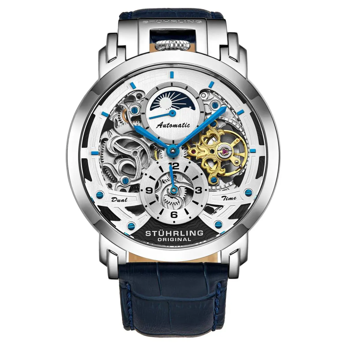 Stuhrling Legacy Blue-silver Leather Silver Dial Wristwatch 906.01