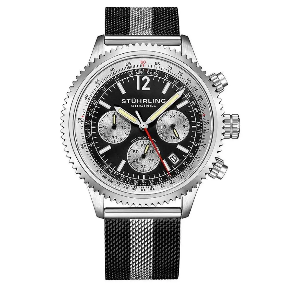 Stuhrling Monaco Chronograph Black/silver Black Dial Wristwatch 4015.5