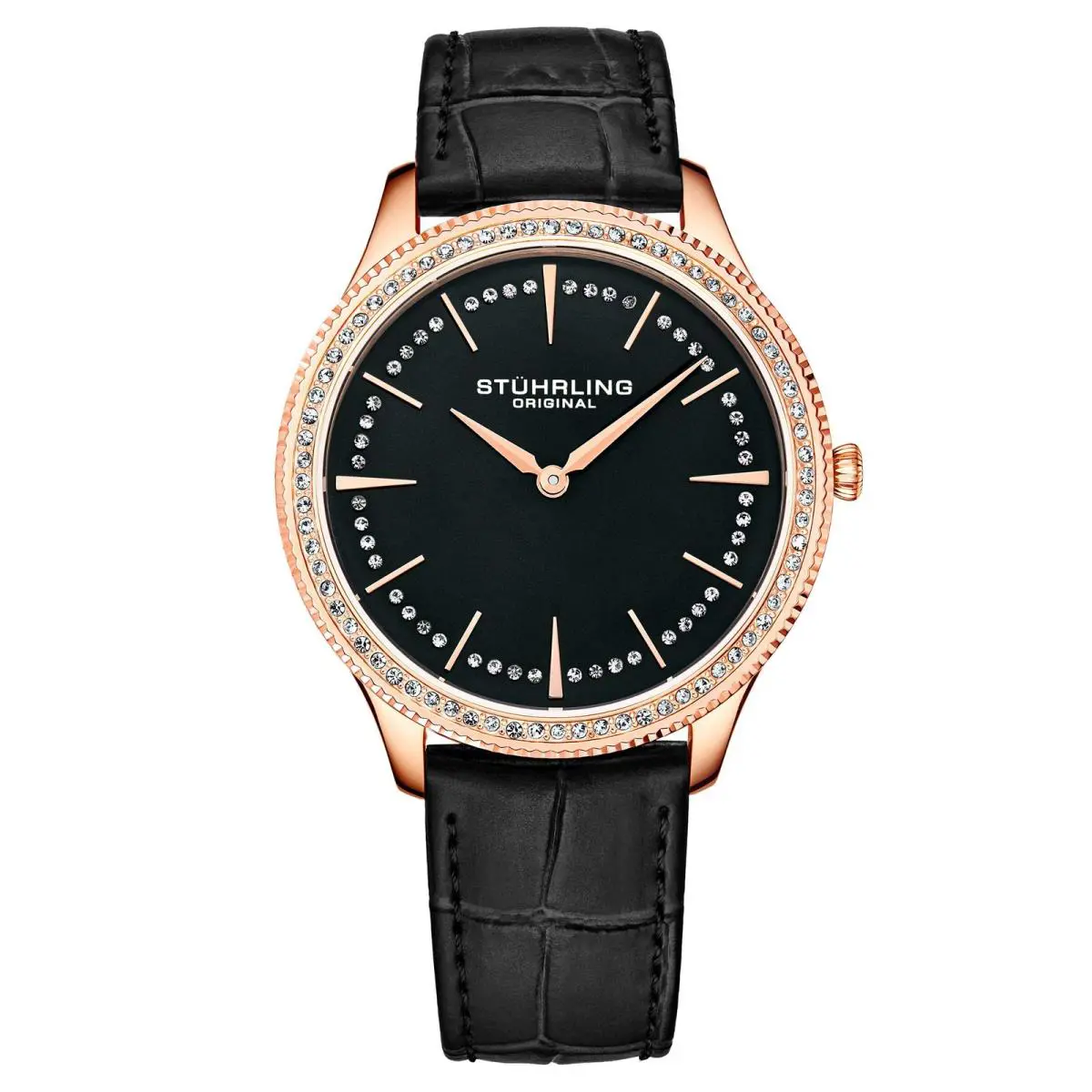 Stuhrling Symphony Black Leather Black Dial Wristwatch 3985.4
