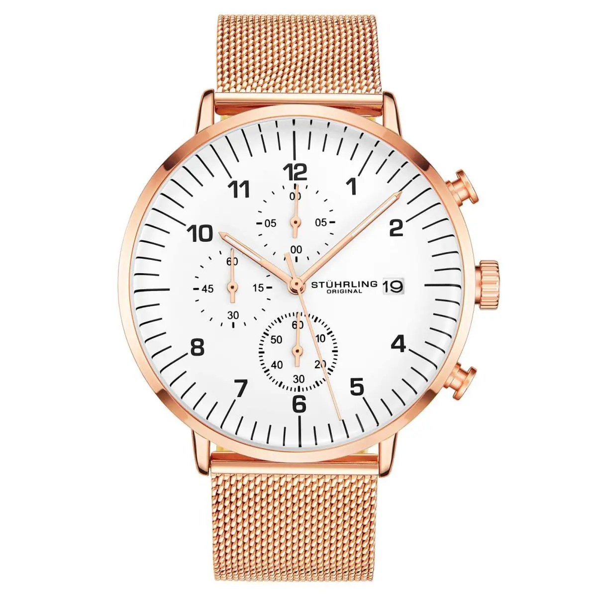 Stuhrling Monaco Chronograph White Dial Wristwatch 3911.5 - Dial: White, Band: Rose Gold