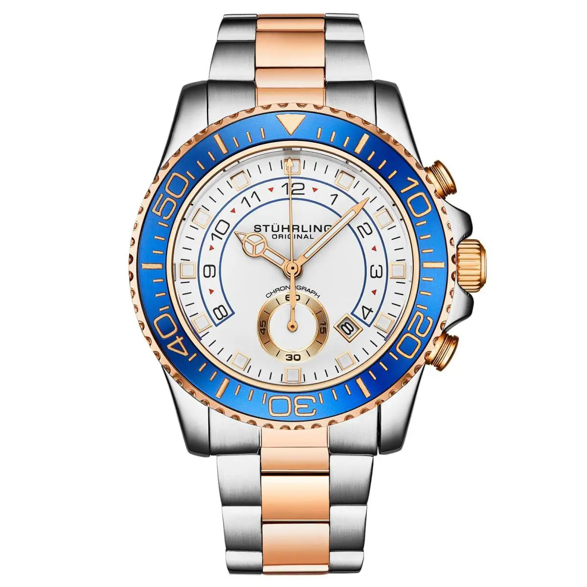 Stuhrling Aquadiver 3966 Rose Gold/stainless Steel White Dial Wristwatch 3966.3 - Dial: White, Band: Rose Gold