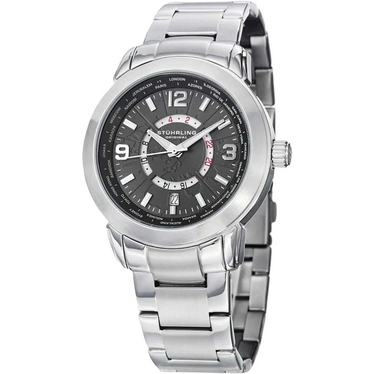Stuhrling Renegade 654 Silver/black Grey Dial Wristwatch 654.02