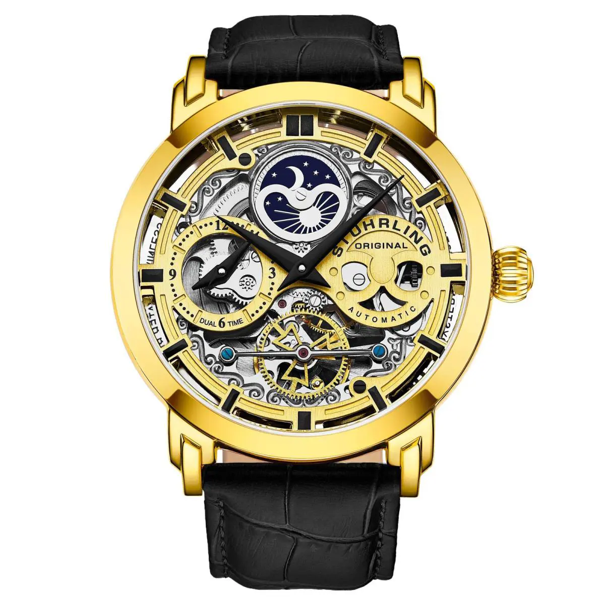 Stuhrling Legacy 3924 Gold Black/leather Gold Dial Wristwatch 3924.2